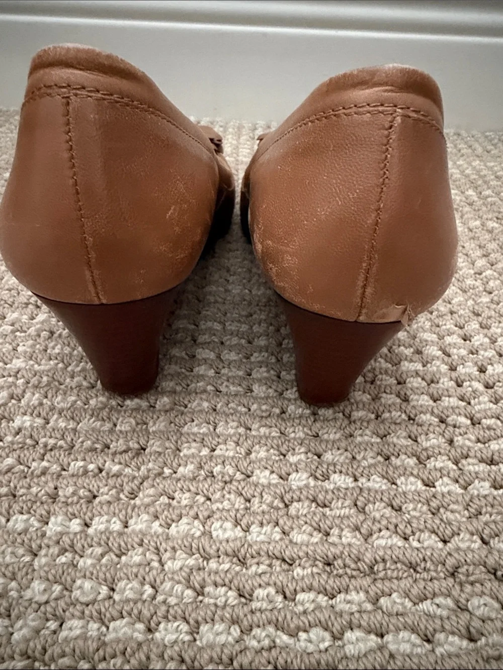 Tory Burch Tan Quilted Leather Logo Flower Ballet Flats